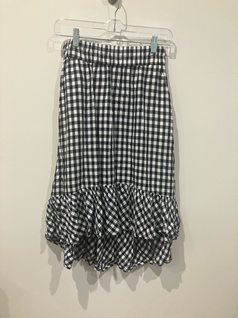J. Crew Black & White Gingham High-Low Ruffle Skirt